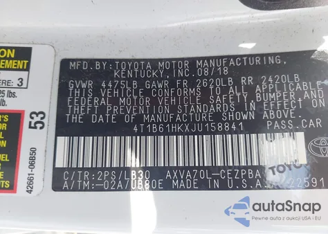 2018 Toyota Camry Xse from USA, damaged, VIN 4T1B61HKXJU158841